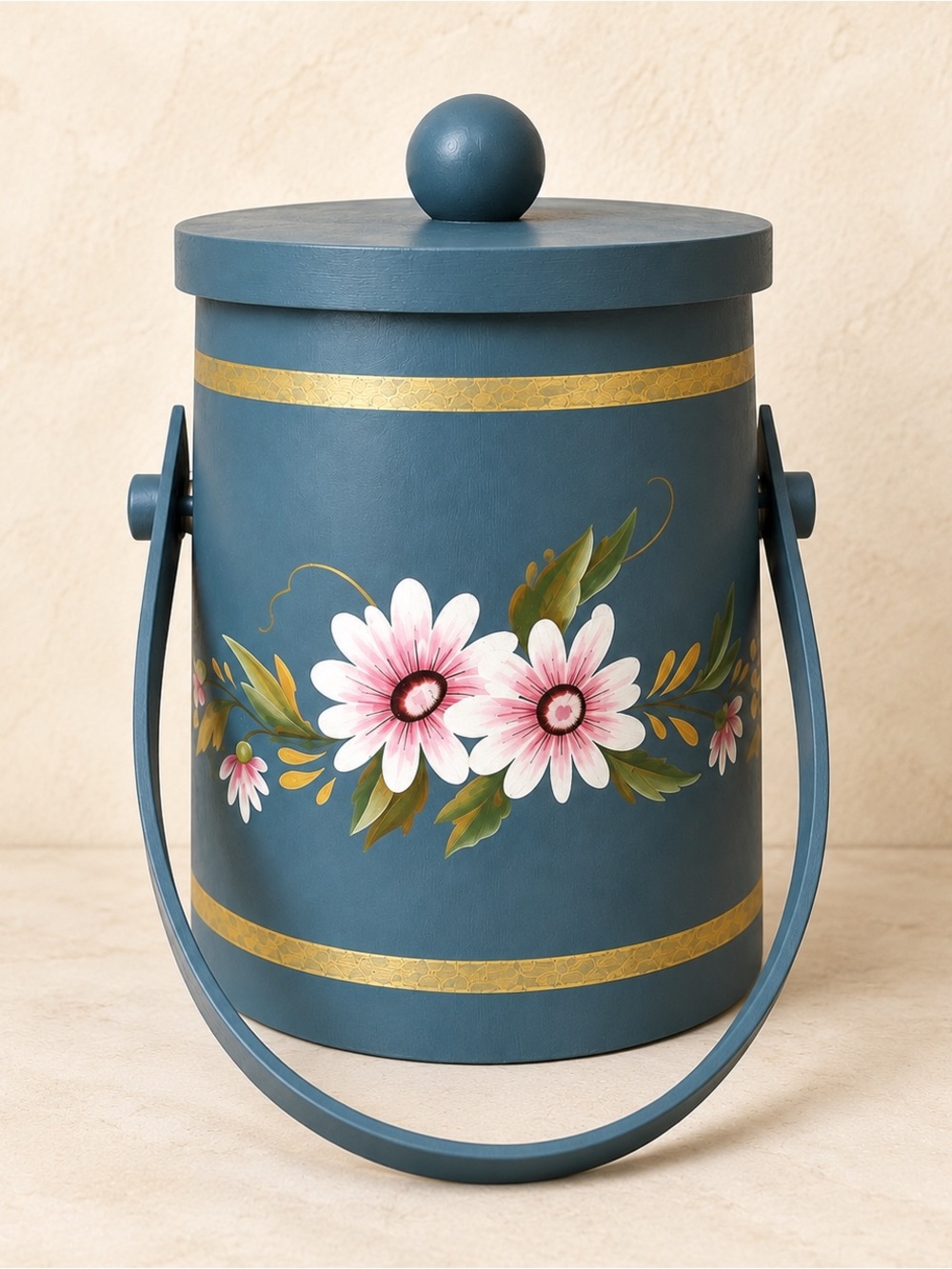 Hand-Painted Floral Canister in Teal Blue - Home Accents